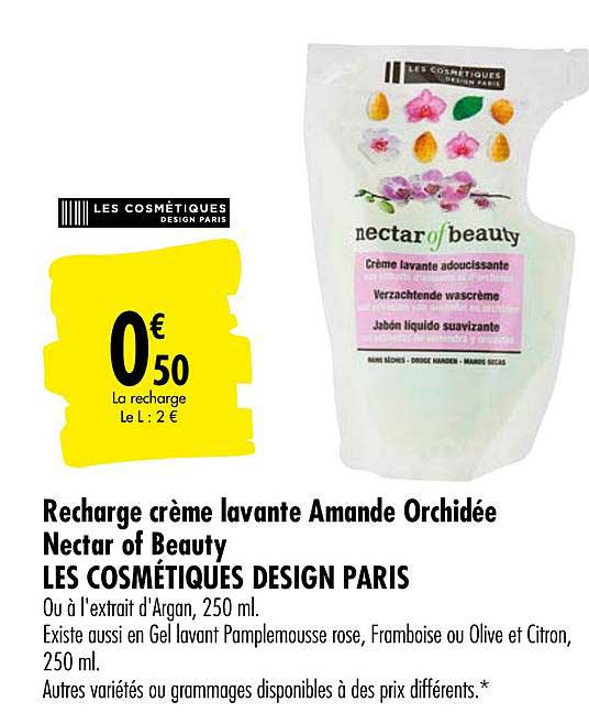 recharge crème lavante adoucissante amande orchidée nectar of beauty les cosmétiques design paris