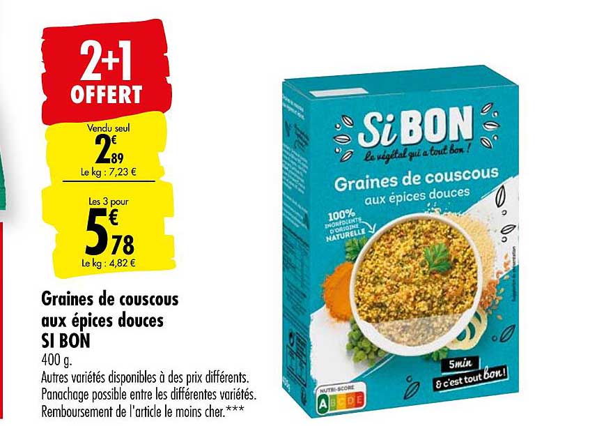 si bon graines de couscous aux épices douces 2+1 offert