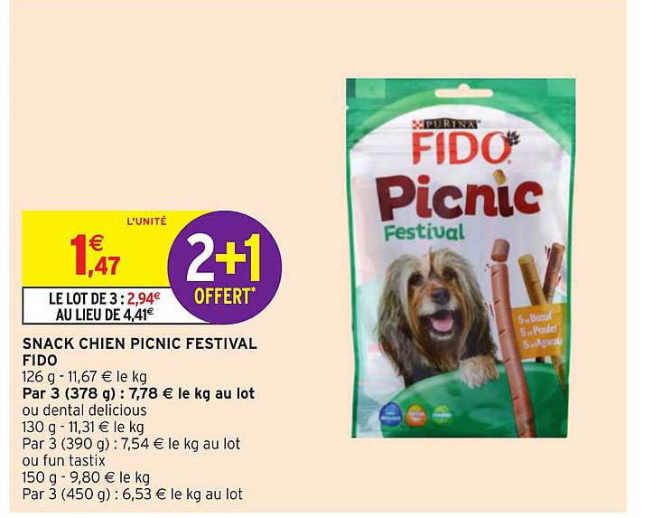 snack chien picnic festival fido 2+1 offert