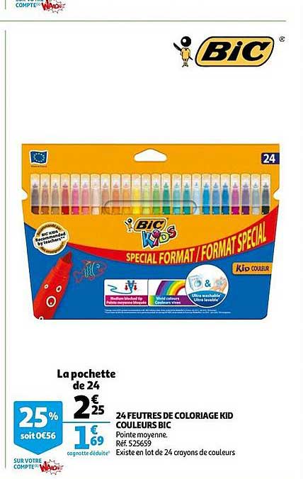 24 feutres de coloriage kid couleurs bic