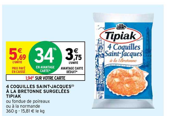 4 coquilles saint-jacques à la bretonne surgelées tipiak
