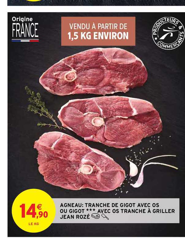 agneau : tranche de gigot avec os ou gigot avec os tranché à griller jean rozé
