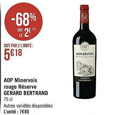aop minervois rouge réserve gerard bertrand -68% sur le 2e
