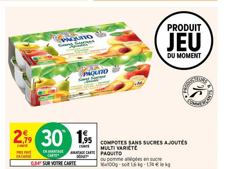 compotes sans sucres ajoutés multi variété paquito