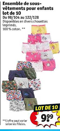 ensemble de sous-vêtements pour enfants lot de 10