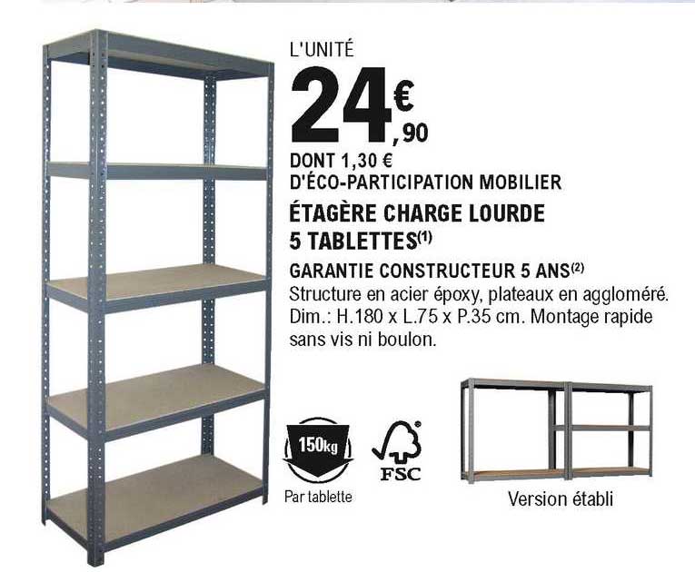 étagère charge lourde 5 tablettes