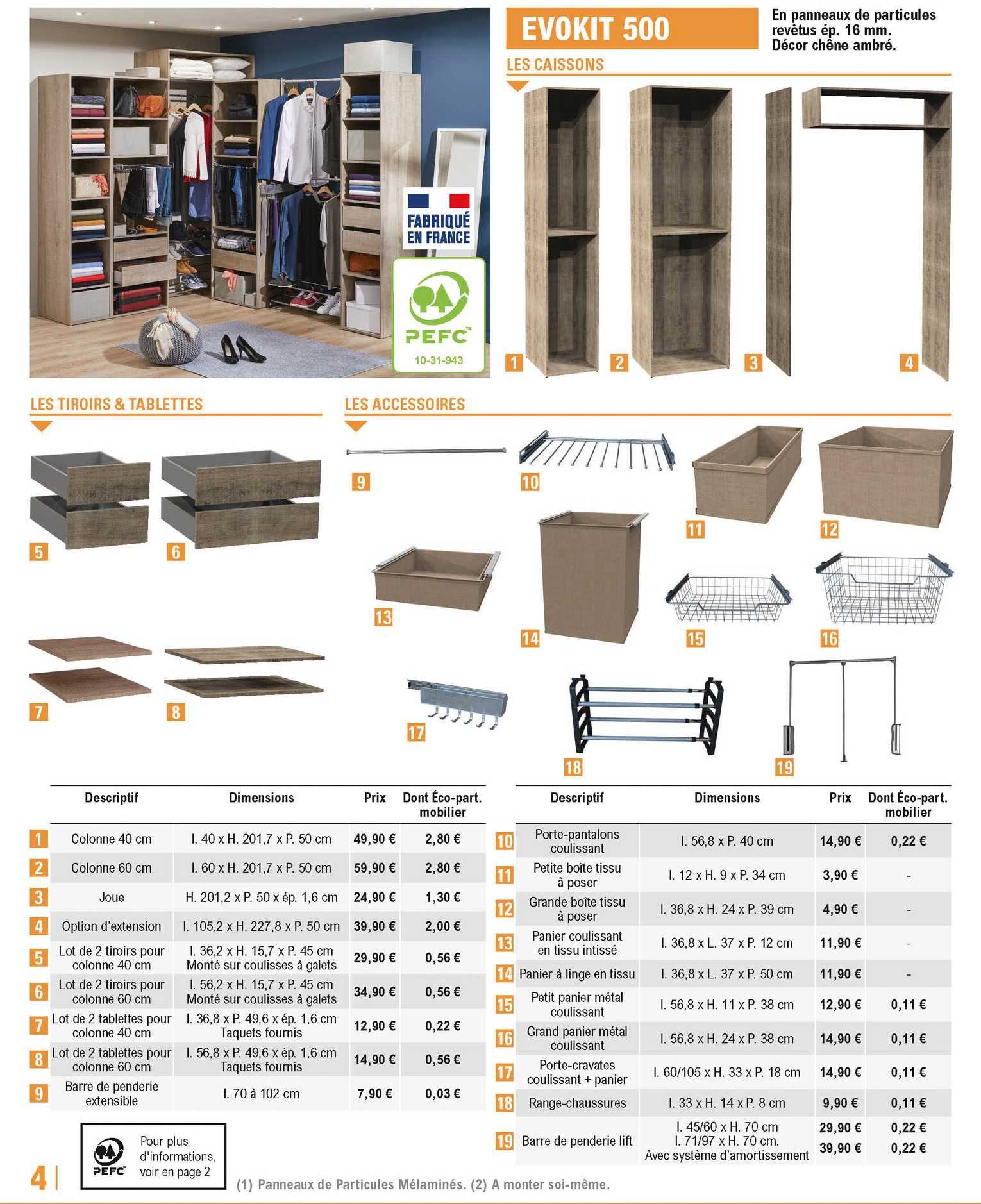 evokit 500 : les caissons, les tiroirs & tablettes, les accessoires