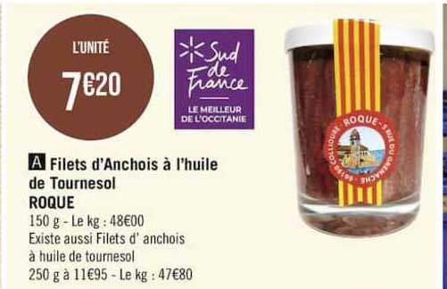 filets d'anchois à l'huile de tournesol roque