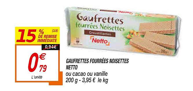 Gaufrettes Fourrées Noisettes Netto