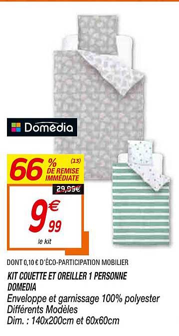 kit couette et oreiller 1 personne domédia