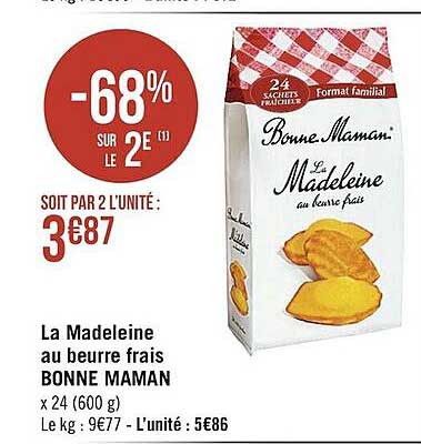 la madeleine au beurre frais bonne maman -68% sur le 2e