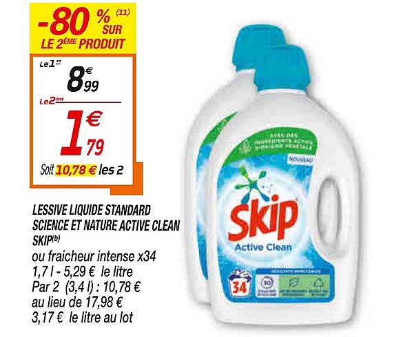 lessive liquide standard science et nature active clean skip