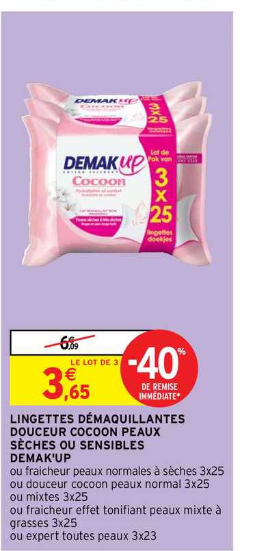 lingettes démaquillantes douceur cocoon peaux sèches ou sensibles demak'up