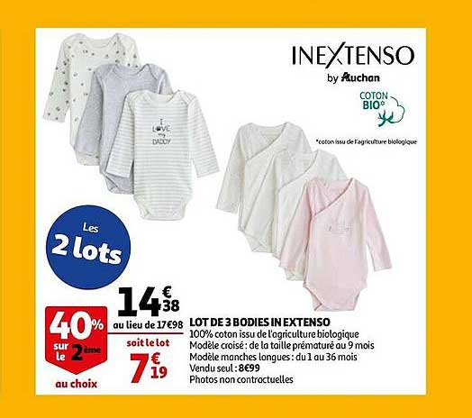 lot de 3 bodies in extenso