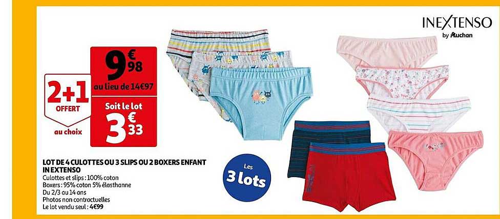 lot de 4 culottes ou 3 slips ou 2 boxers enfant in extenso