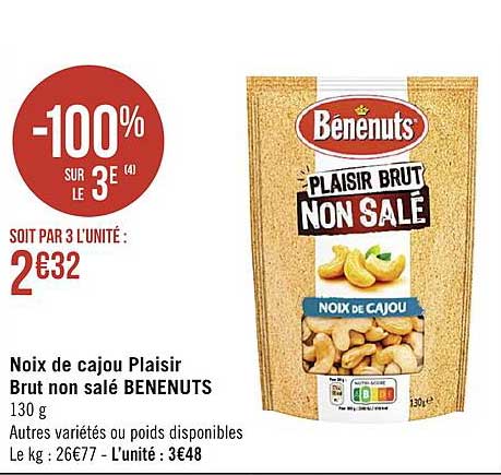 noix de cajou plaisir brut non salé bénénuts