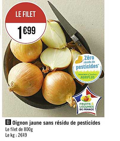 oignon jaune sans résidu de pesticides