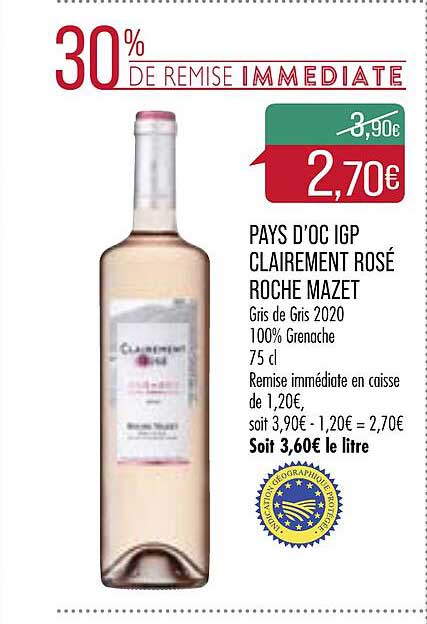 pays d'oc igp clairement rosé roche mazet