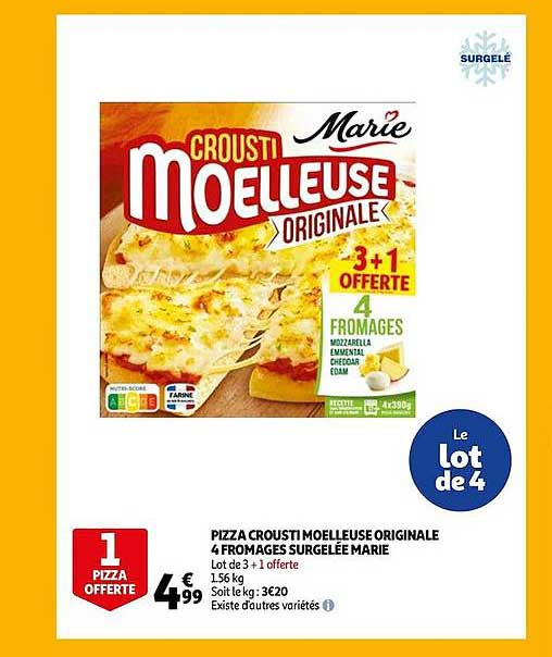 Pizza Crousti Moelleuse Originale 4 Fromages Surgelée Marie