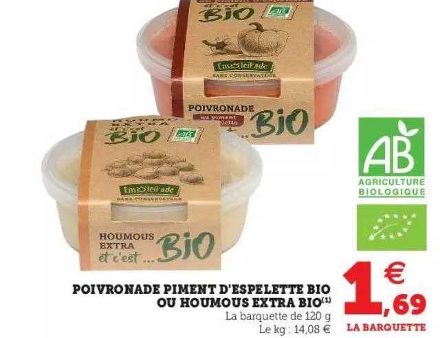 poivron de piment d'espelette bio ou houmous extra bio