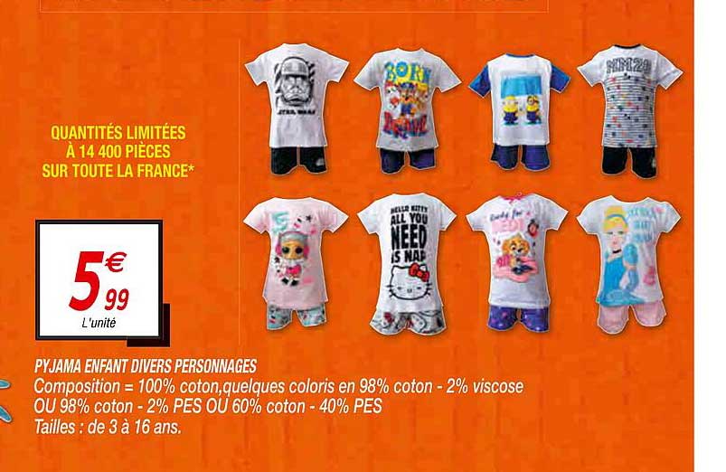 pyjama enfant divers personnages