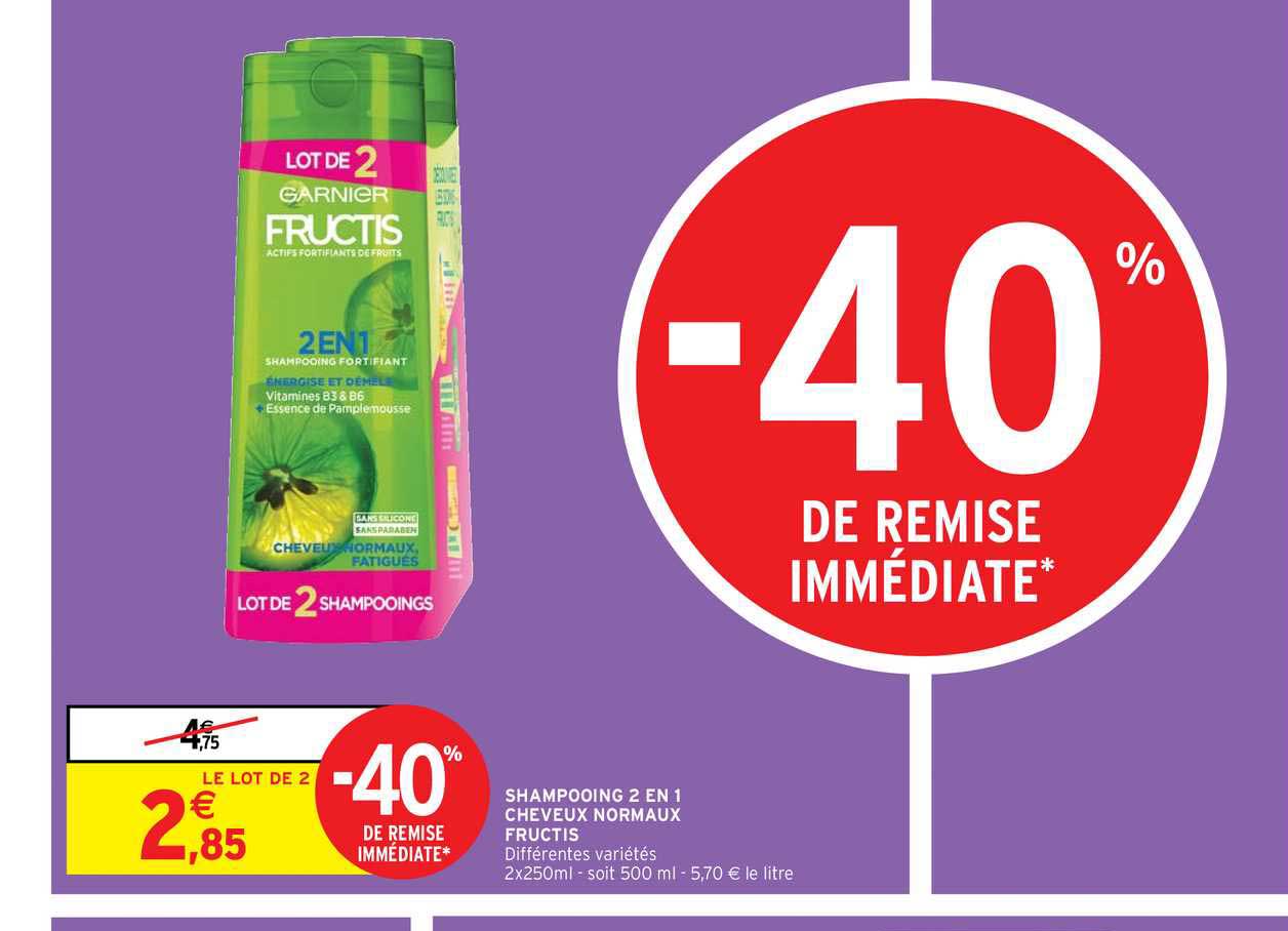 shampooing 2 en 1 cheveux normaux fructis