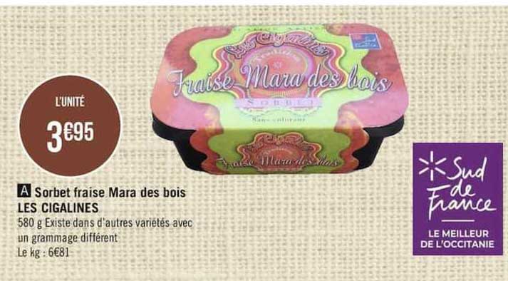 sorbet fraise mara des bois les cigalines