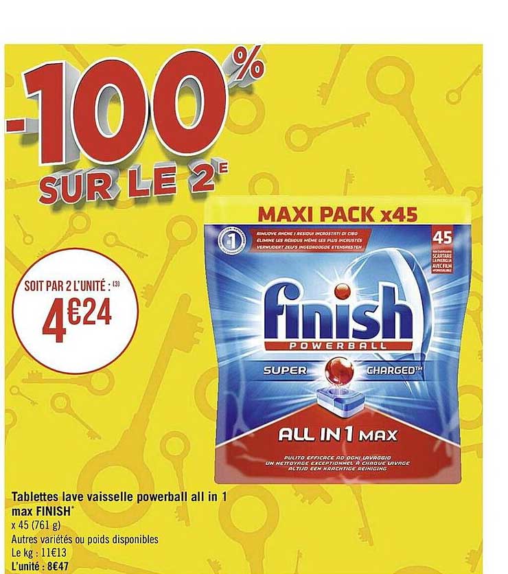 tablettes lave vaisselle powerball all in 1 max finish -100% sur le 2e
