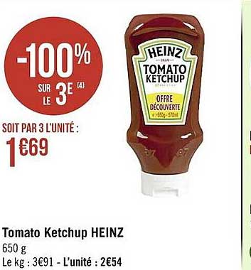 tomato ketchup heinz -100% sur le 3e