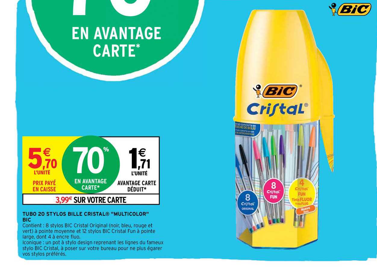 Tubo 20 Stylos Bille Cristal "multicolor" Bic