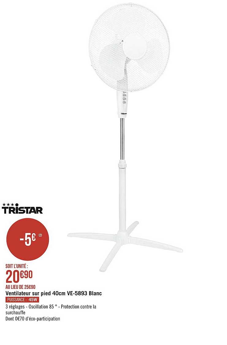 Ventilateur Sur Pied 40 Cm Ve-5893 Blanc Tristar