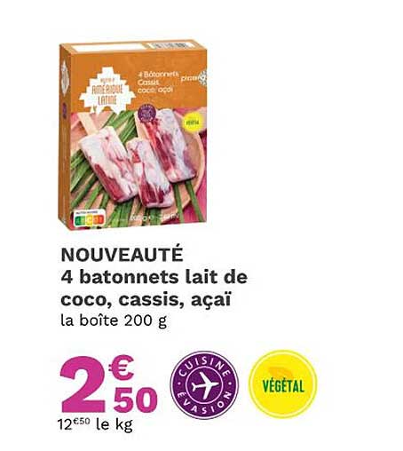 4 batonnets lait de coco, cassis, açaï