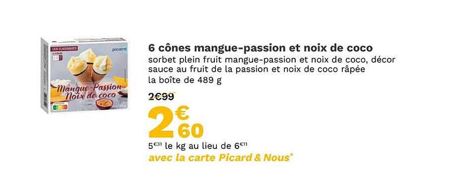 6 Cônes Mangue-passion Et Noix De Coco