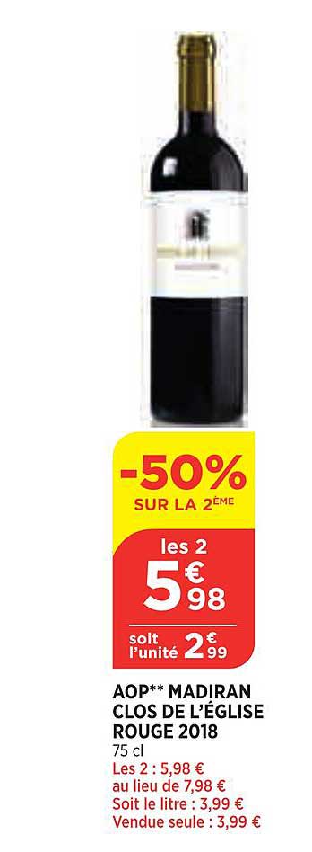 aop madiran clos de l'église rouge 2018