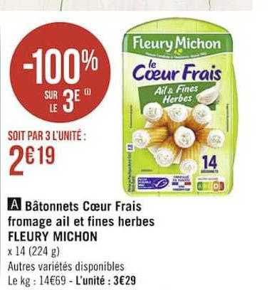 bâtonnets cœur frais fromage ail et fines herbes fleury michon