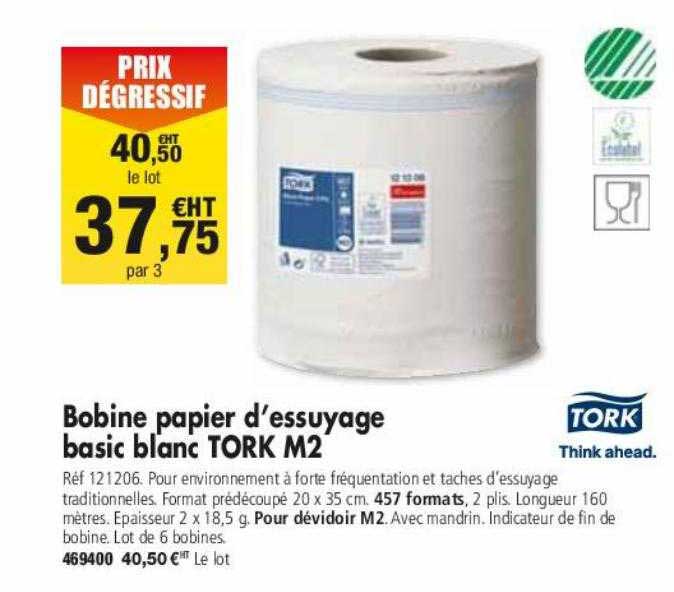 bobine papier d'essuyage basic blanc tork m2