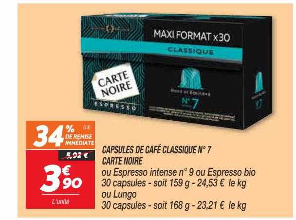 capsules de café classique n° 7 carte noire