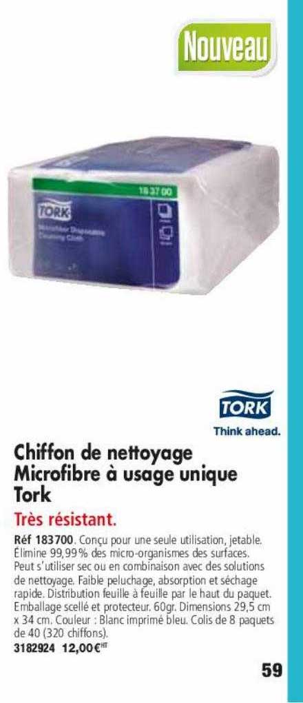 chiffon de nettoyage microfibre à usage unique tork
