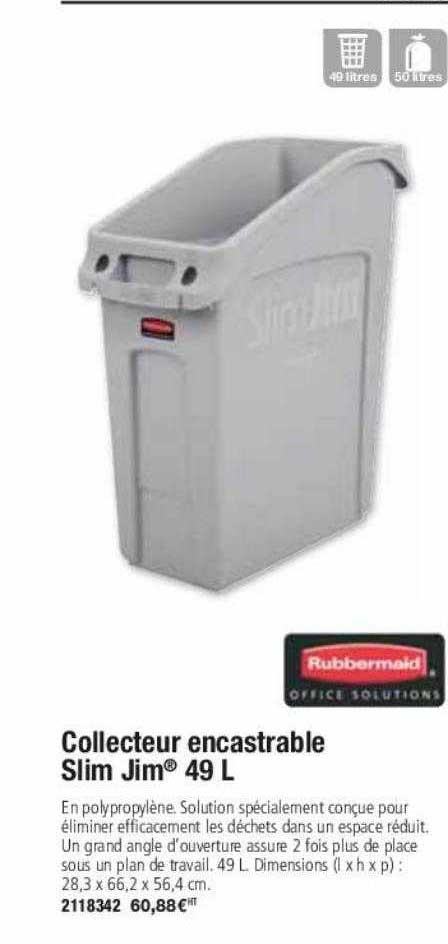 collecteur encastrable slim jim 49 l rubbermaid