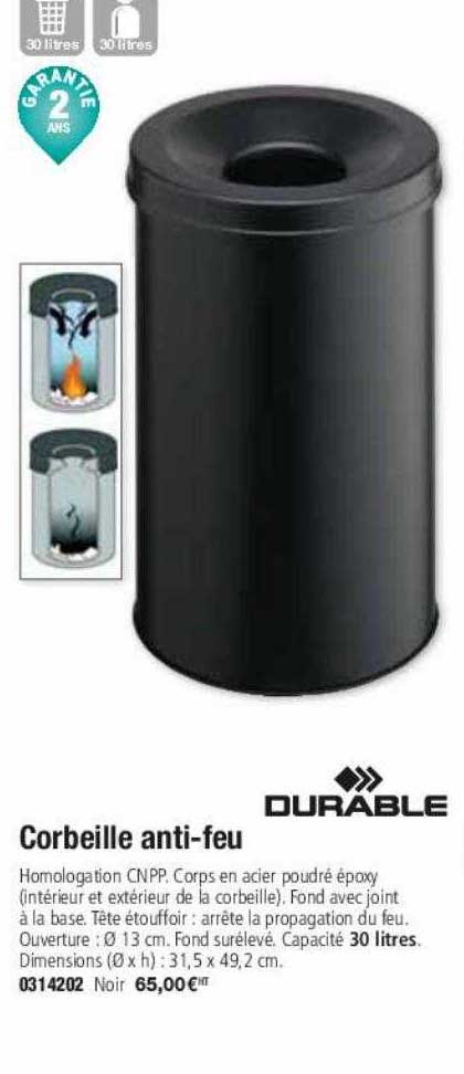 corbeille anti-feu durable