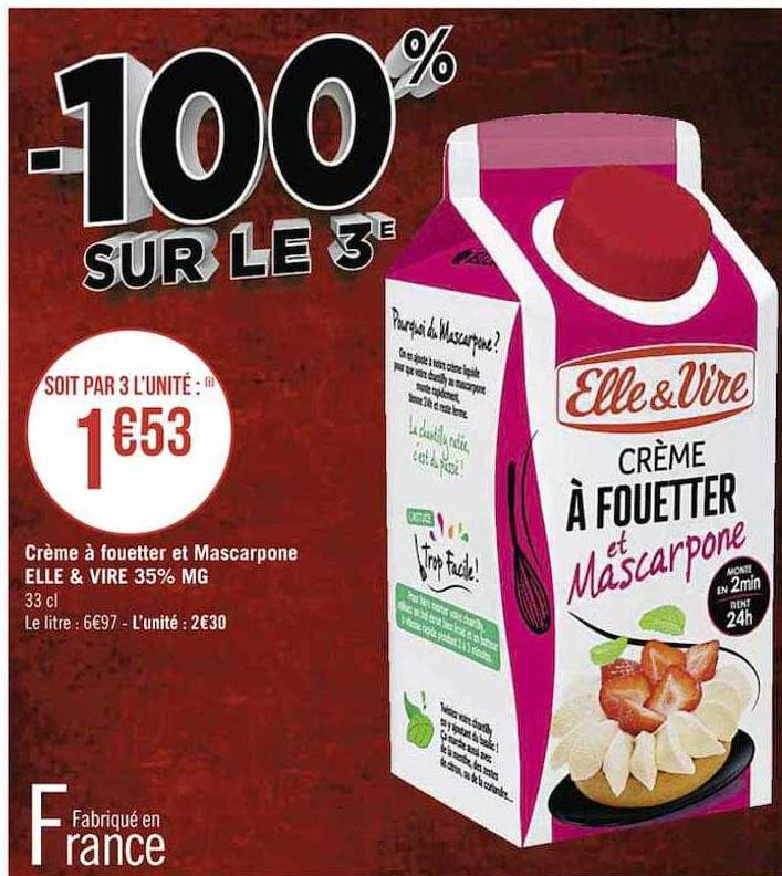 crème à fouetter et mascarpone elle & vire 35% mg