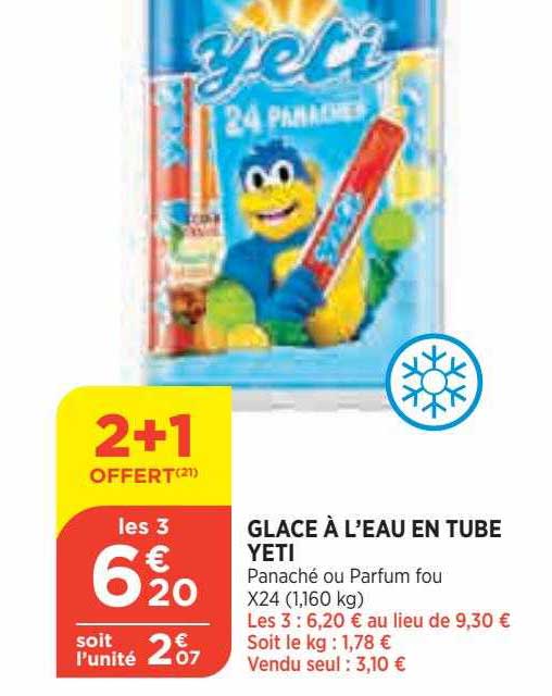 glace à l'eau en tube yeti