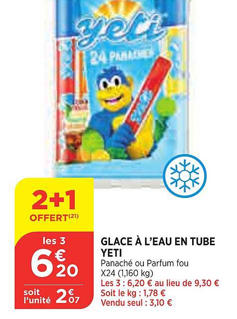 glace à l'eau en tube yeti
