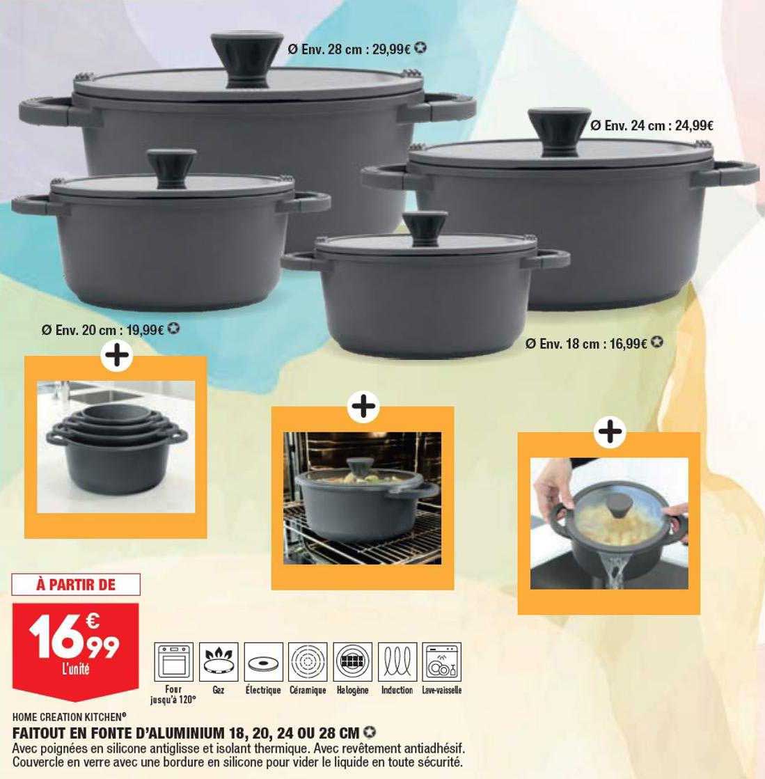 home creation kitchen faitout en d'aluminium 18, 20, 24 ou 28 cm