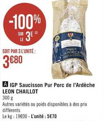 igp saucisson pur porc de l'ardèche léon chaillot