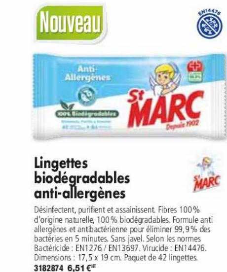 lingettes biodégradables anti-allergènes st marc