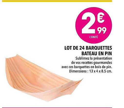 lot de 24 barquettes bateau en pin