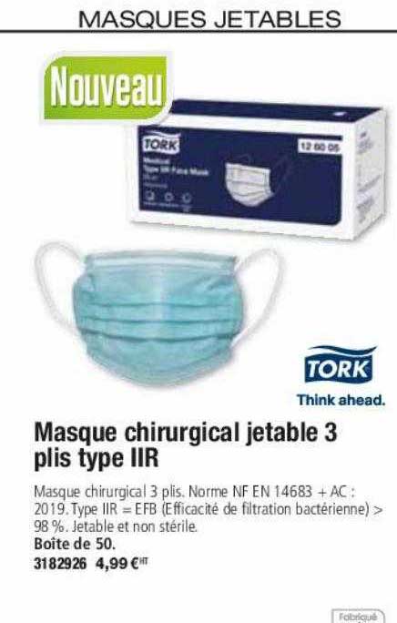 Masque Chirurgical Jetable 3 Plis Type IIR