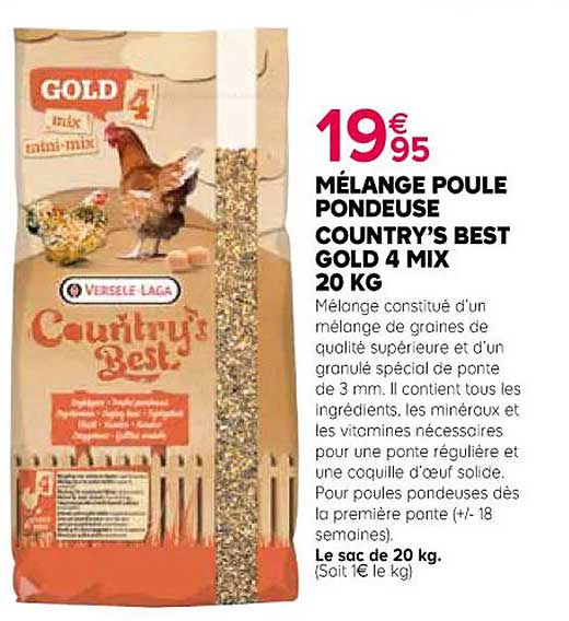mélange poule pondeuse country's best gold 4 mix 20 kg