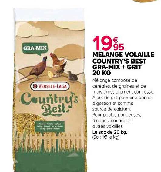 mélange volaille country's best gra-mix + grit 20 kg
